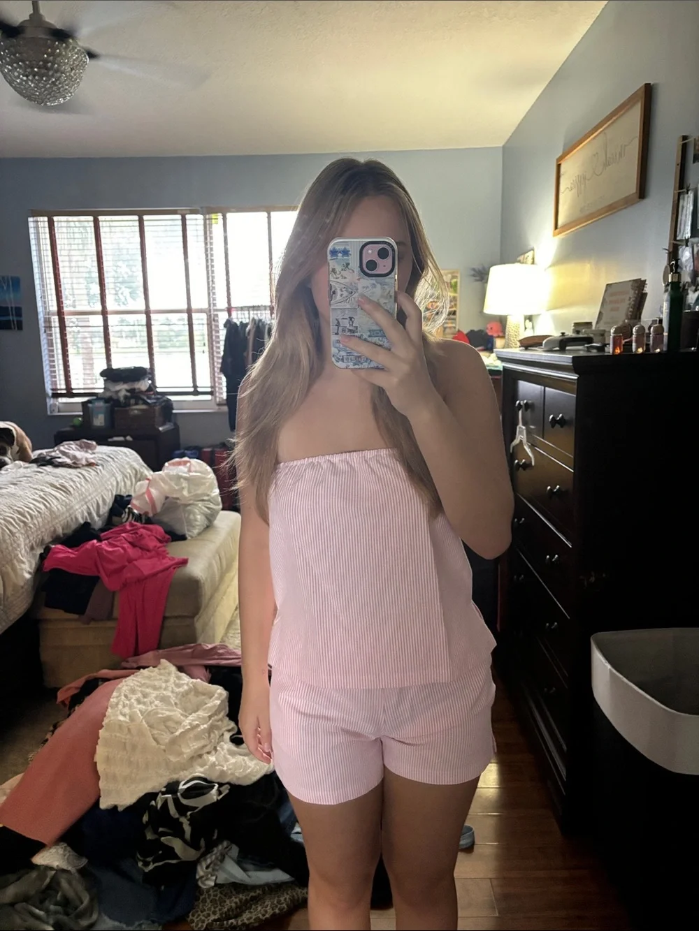 Striped Pink Tube Top and Elastic Waist Shorts Set